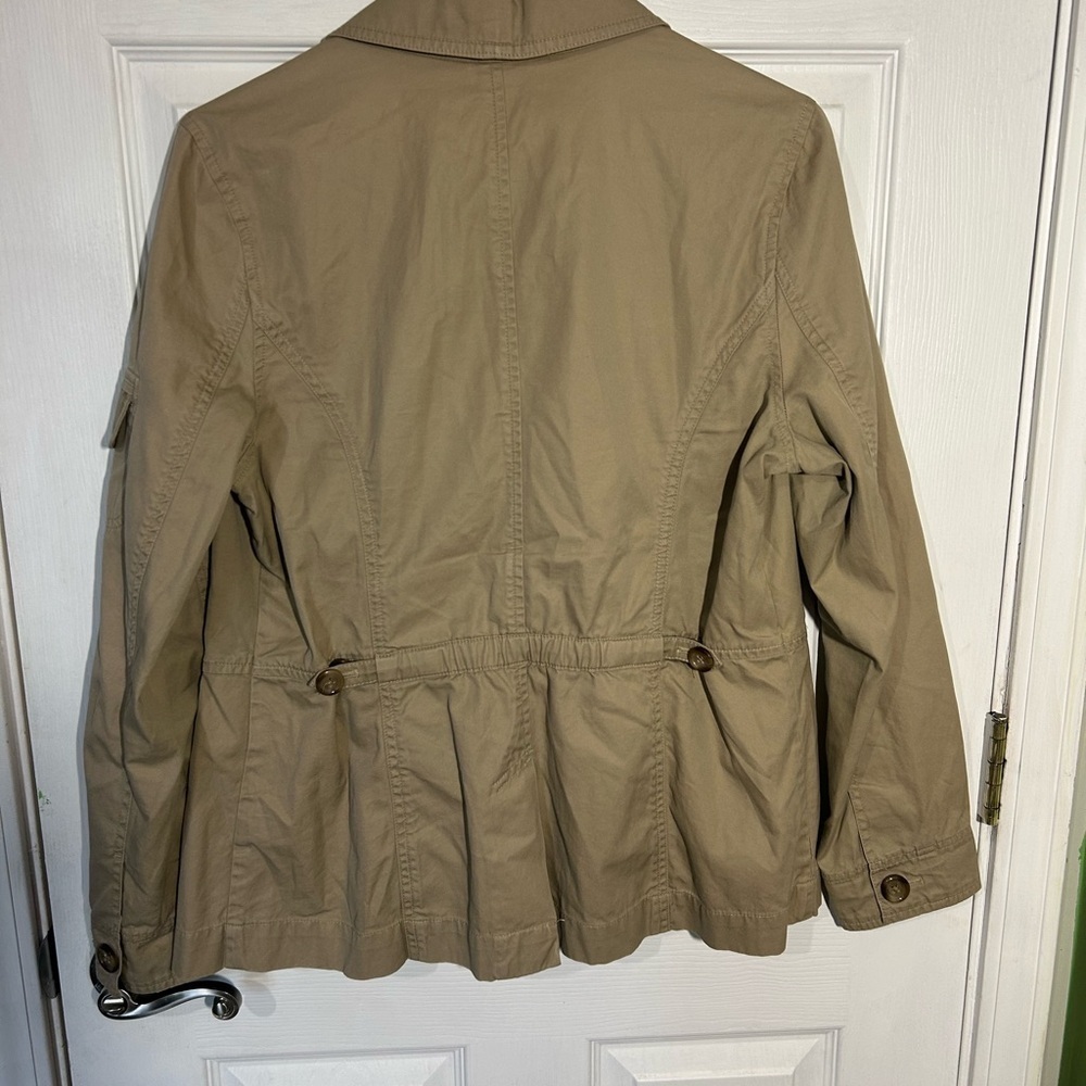 Lands End Utility Jacket Blazer Khaki Tan Size Medium 10-12 100% Cotton Classic - Picture 7 of 12